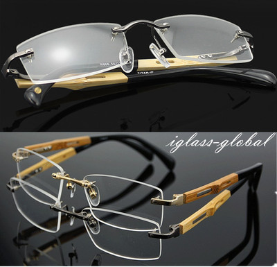 Bamboo Women Eyeglass Frames Rimless Men Glasses Titanium Frameless Eyewear