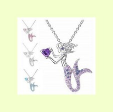 Halskette Meerjungfrau Nixe Kristallsteine weiß rosa blau purple #13