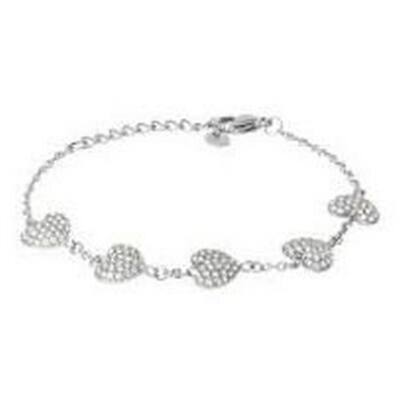 Bracelet Gourmette Vintage Plaqué Or Avec Plaque 2 Cœurs Et Cristaux - Réf. 4711 - Occasion Bon état