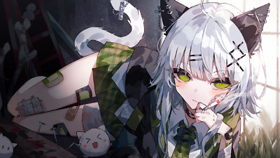 Anime girls artwork digital art cat girl skirt tail ears Custom Gaming Mat Desk