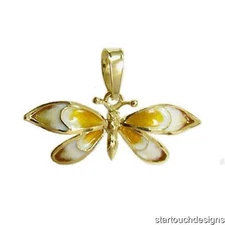 New 14k Yellow Gold Enameled Butterfly Pendant
