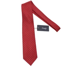 Drake's NWT Neck Tie in Red with Blue & White Mini Circles 100% Silk