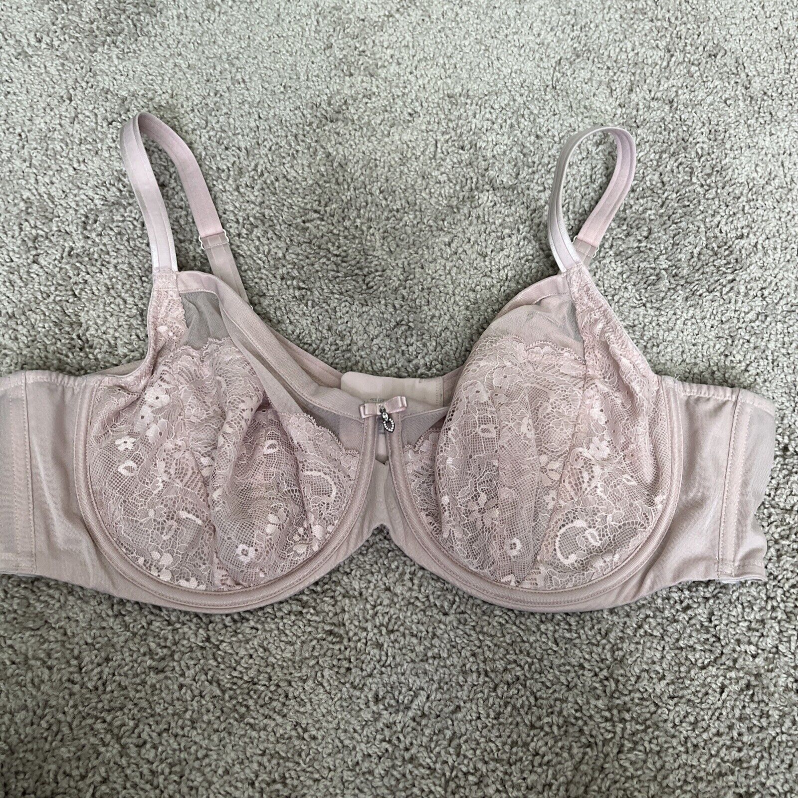 Curvy Couture Underwire Mesh Bra Blush Pink 44C - Women's EUC