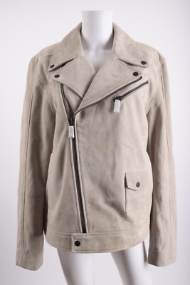 Ted Baker London Mens Lowca Suede Biker Jacket Light Gray Sz 5 US XL NWT $1095