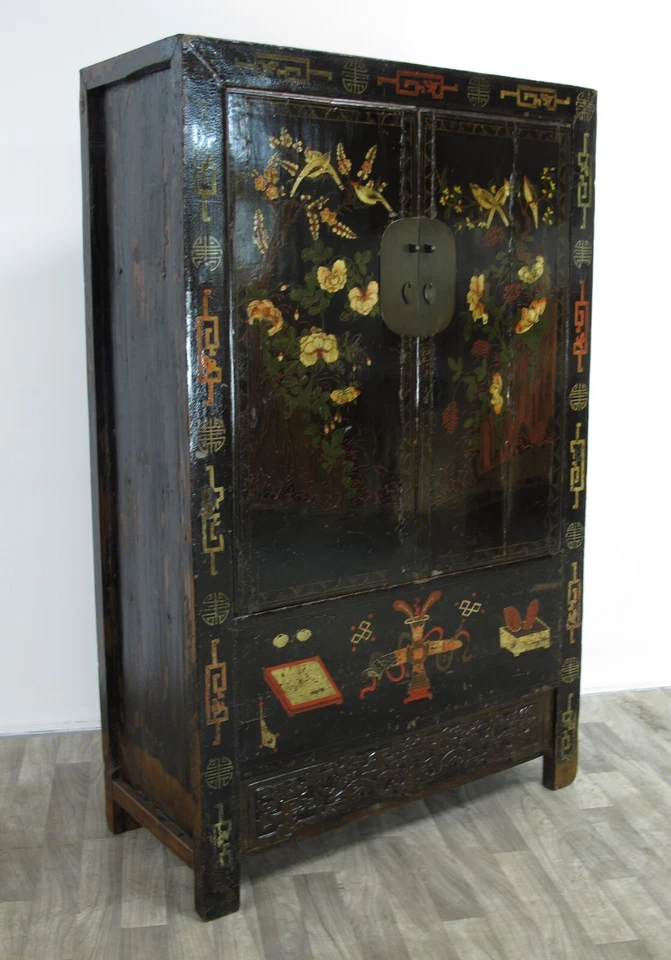 Antiguo gabinete chino de pájaros y flores Foto 2 de 4