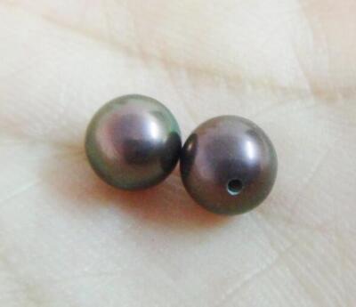 Pair 8mm natural south sea genuine black peacock red round loose pearl half dril