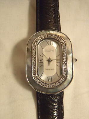 Ecclissi Sterling Silver Black Leather Band Watch Ecclissi® Sterling Silver Cable Style Bezel Women Watch  main image 3