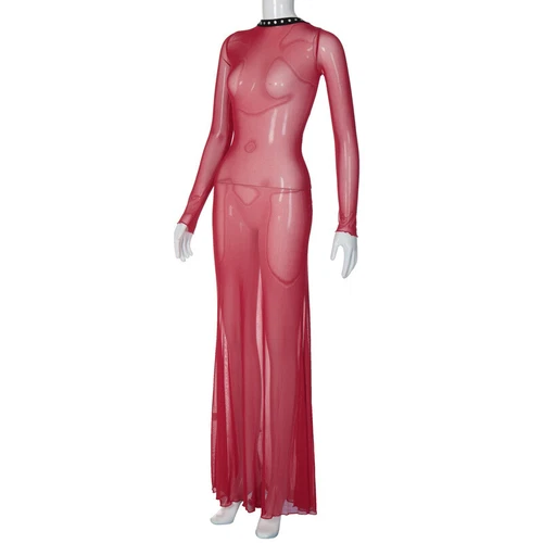 See-Through Mesh Maxi Bodycon Dress Party Evening Sheer Sexy Nightdress Women - Bild 23 von 26