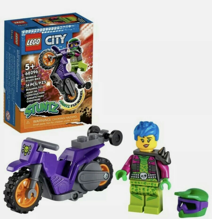 New, Factory Sealed LEGO City Stuntz Wheelie Stunt Bike 60296 Raze