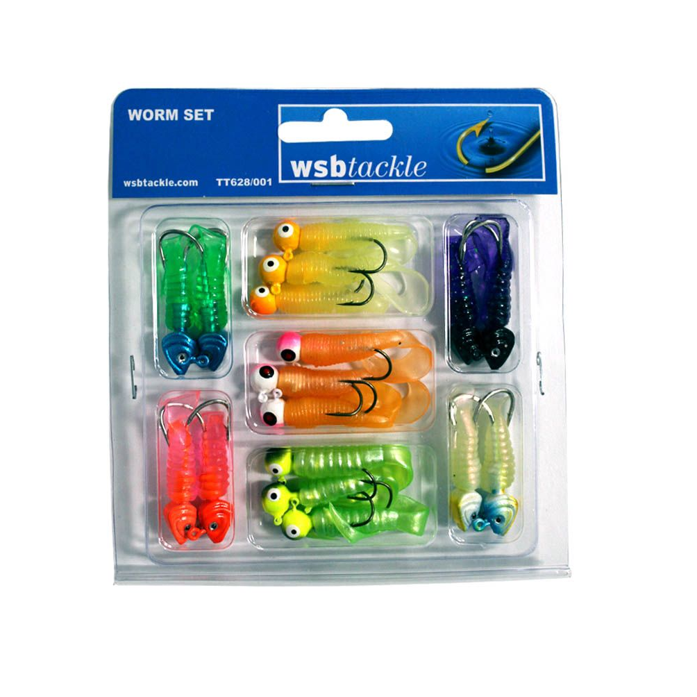 WSB Jelly Worm Set - Sea Pike Perch Jig Lure Fishing - Pack of 17