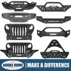 Hooke Road Steel Front Bumper w/ Winch Plate Light For 07-18 Jeep Wrangler JK