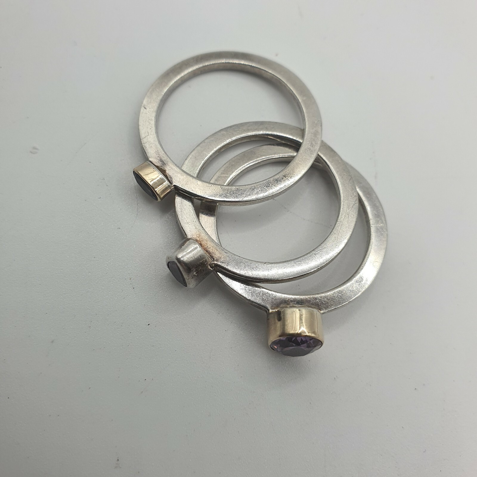 Photo 5 of Sterling Silver And Amethyst Ring Stacker Trio. Size Q - S (R112)