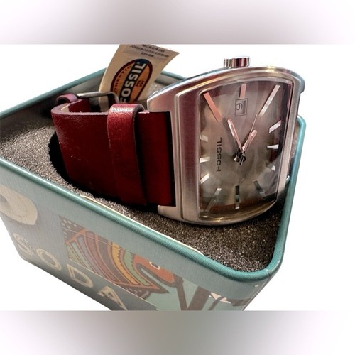 NWT-Fossil Watch Leather Brown Band with Silver Face Vintage - Foto 2 di 12