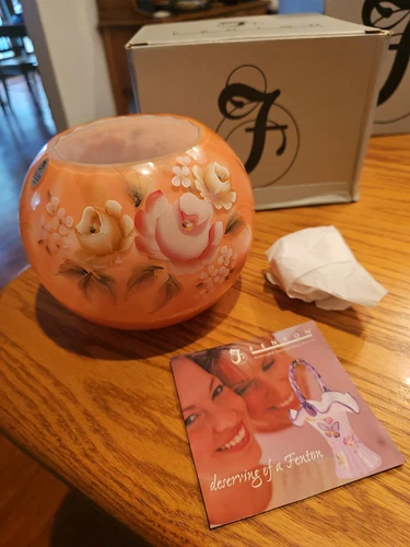 NEW Fenton Glass Coral Pink Overlay Diamond Optic Rose Bowl Signed Shelly F A222