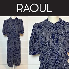 Vintage | Raoul Midi Navy Puff Sleeve Sheer Dress Size US 6