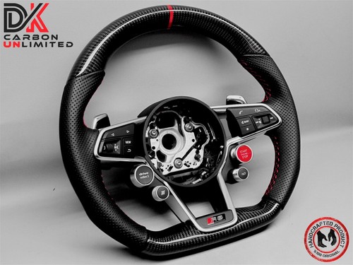 Audi 2015 2024 R8 4S TT RS 8S Red Perforated Leather Carbon Steering Wheel v1 - Picture 7 of 24