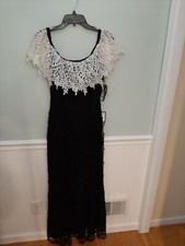 Size 4 NWT Tahari Levine Black White Lace Doilie Dress Gown