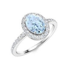 Aquamarine Gemstone 925 Sterling Silver Solitaire with Accents Ring Jewelry