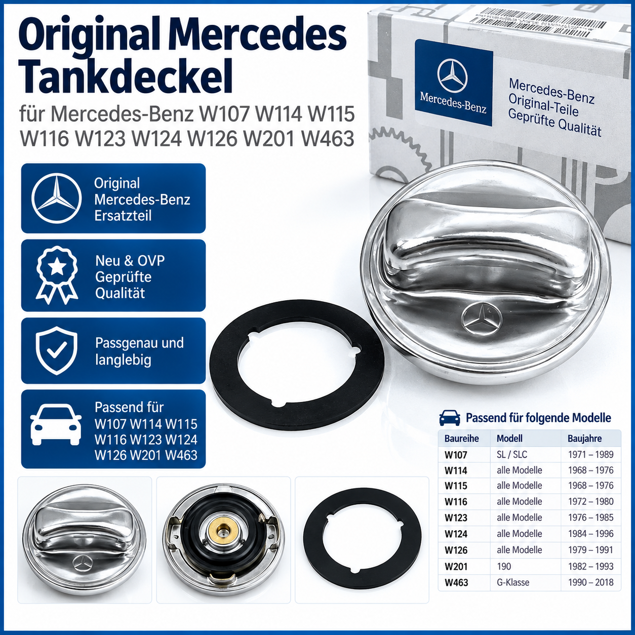 Tapón de depósito con junta original Mercedes-Benz A1244700005 - producto y vistas detalladas