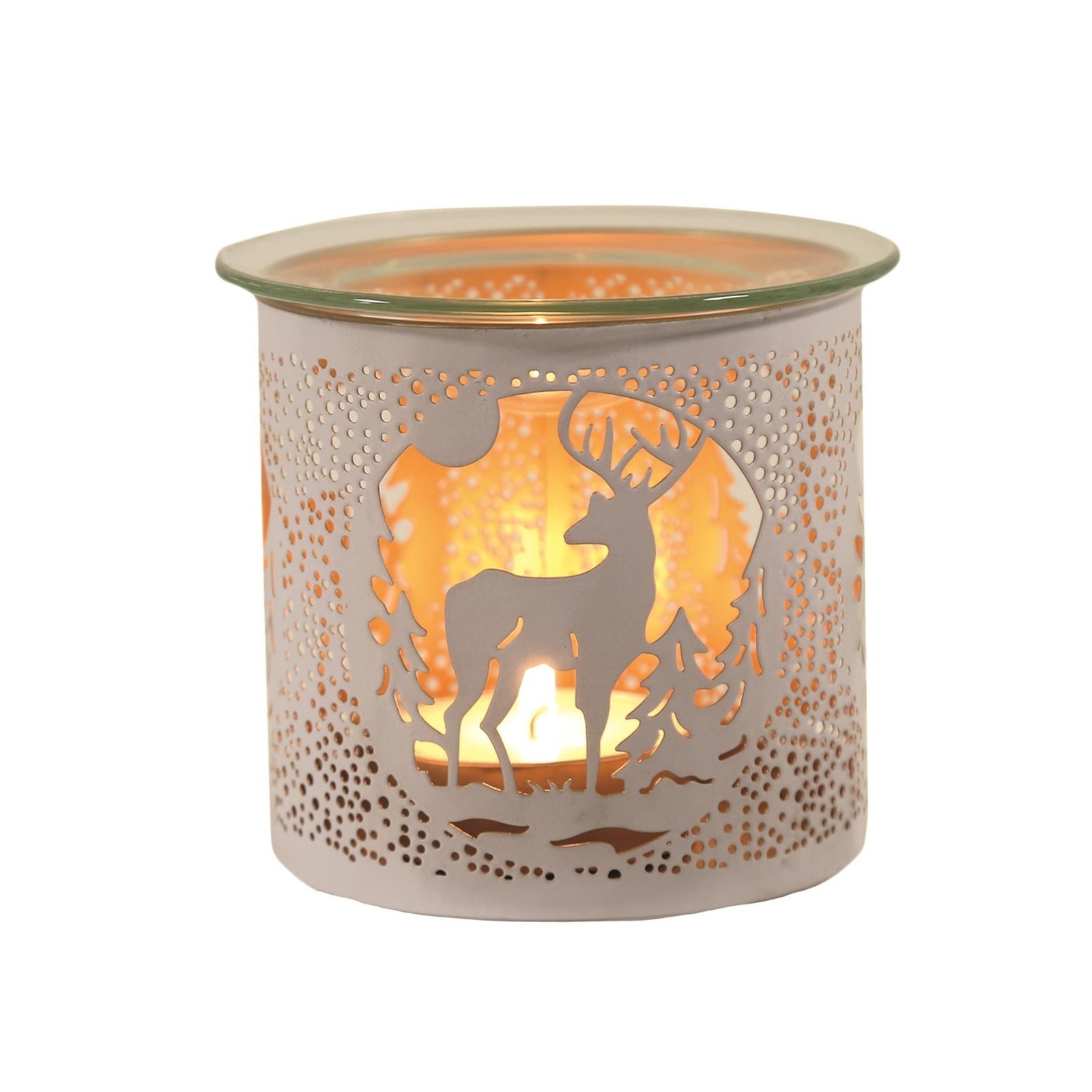Aroma Metal Silhouette Wax Melt Burner/Candle Holder - White & Gold Stag