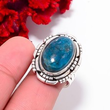 Neon Blue Apatite - Bahia Mines Handmade 925 Sterling Silver Ring S.8 R102619