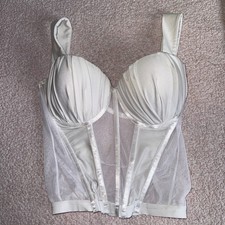 Vintage White Lace Boned Corset 38B Made Marlene Zip And Hook Front Soft Cups