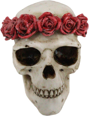 Day of the Dead Red Rose Laurel Flower Wreath Crown Sugar Skull Figurine Decor 4