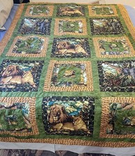 Handmade Safari Wildlife Twin Quilt 56x90 Lions Elephant Jungle Patchwork EUC