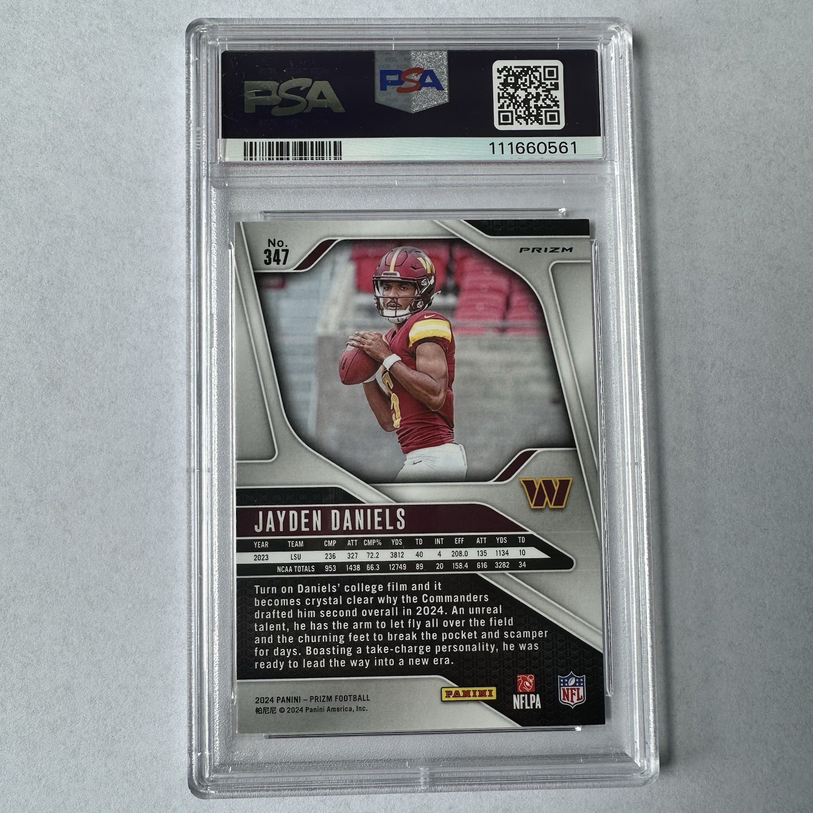 2024 Panini Prizm Jayden Daniels #347 Disco Prizm (RC) Rookie PSA 10 Gem Mint view 2