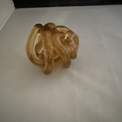 Amber Yellow Gold Sparkle Abstract Art Glass Knot Twisted 3 1/2  Paperweight