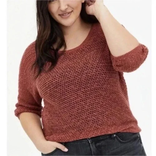 Torrid Rust Orange Open Knit 3/4 Sleeve Sweater - Size 2X