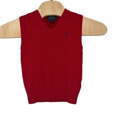 Polo Ralph Lauren Boys Cable Knit Sweater Vest Red Blue Logo Christmas Size S 8