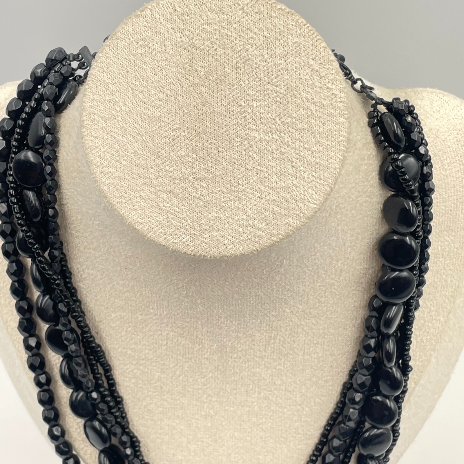 Vintage Black Multi Strand Statement Necklace Chu… - image 5