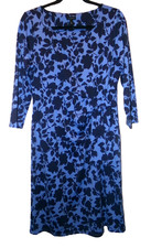 NWT TALBOTS SZ MEDIUM BLUE FLORAL 3/4 SLEEVE STRETCH NYLON DRESS $149.00
