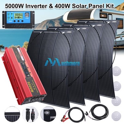 5000W Inverter & 400W 200W Flexible Solar Panel Kit RV Boat Camper Backup Power