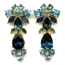 925 Sterling Silver London Blue  Sky Blue Topaz  Sapphire Earrings 18K Gold