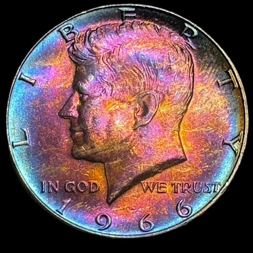 Kennedy Half Dollar 1966 40% Silver Uncirculated Monster Rainbow Toning