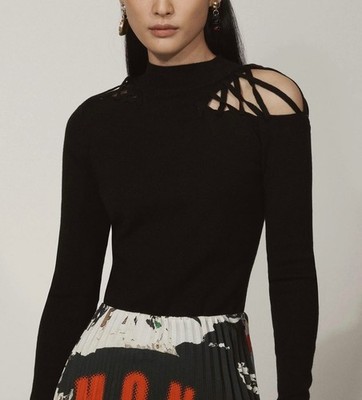 MONSE NWT Black Merino Wool Cutout Detail Knit Sweater Size Large - XLarge