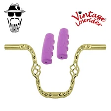 Lowrider Cage Twisted 9" 25.4mm Handlebar Gold 0214 120mm  Grips Solid/Purple