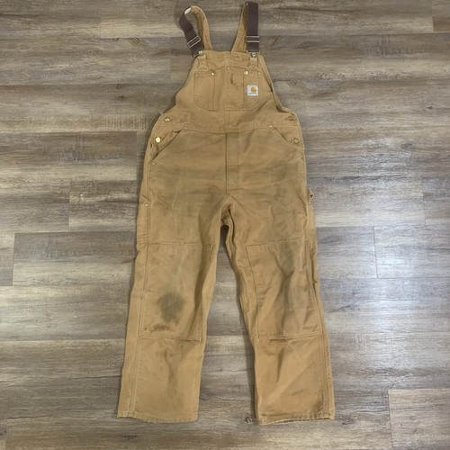 CARHARTT DUCK CANVAS BIB OVERALLS R01 BROWN 38x30