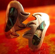 Vintage Sterling Silver  Abalone Inlay Adjustable Ring Taxco sz 12 Hippy Boho