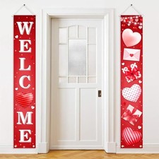 Valentine's Day Door Banner Decorations Red Heart Welcome Porch Banners