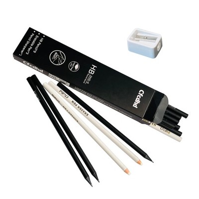 9 Pack HB Pre-Sharpened Wooden Graphite Pencils with 3 Pen Erasers & 1 Sharpe...