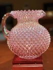 Stunning Vintage Fenton Dusty Rose Pink Carnival Glass Hobnail Water Pitcher 8"