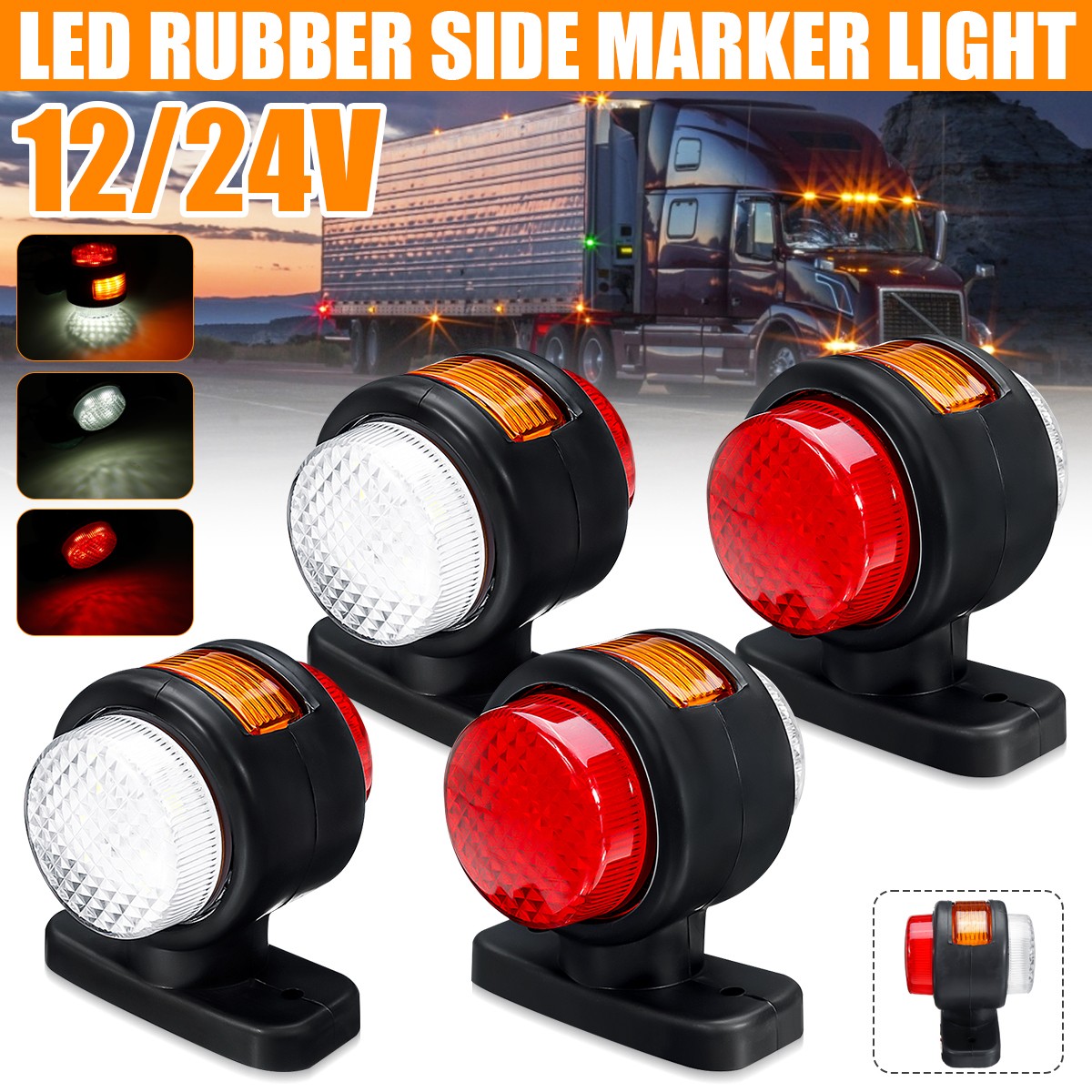 4x marker lights orange red white 12V 24V clearance light trailer truck passenger car