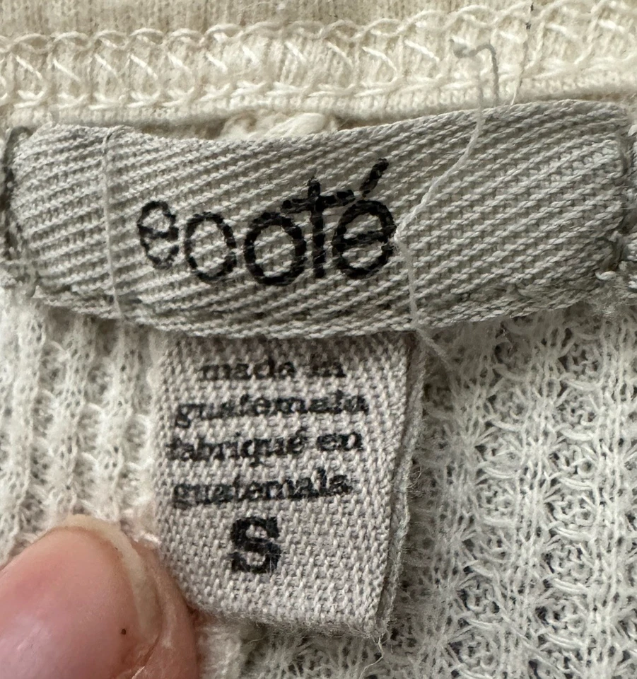 URBAN OUTFITTERS ECOTE Top Womens Small Ivory Distressed Long Sleeve Thermal - Image 2 of 4