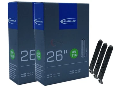 MOTAGO 2x Schwalbe AV11A Schlauch 26 Zoll 20-559 Autoventil Set 3 Reifenheber