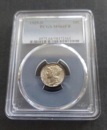 1929-D Mercury Dime~ PCGS Graded MS64 FB ~Silver~ Free Shipping