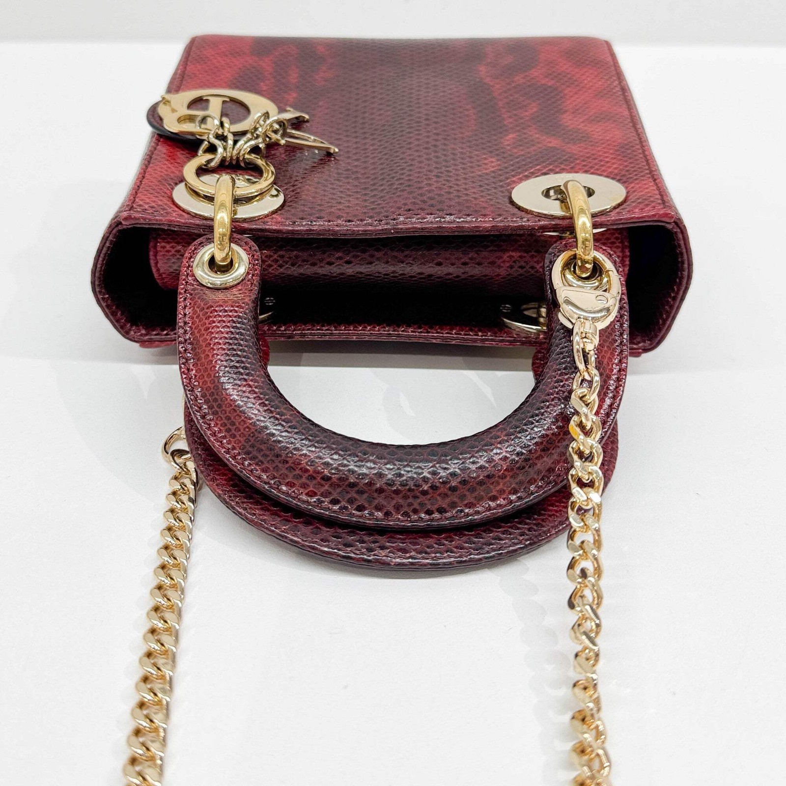 DIOR Mini Lady Dior Red Lizard Embossed Leather Two Way Bag — image 6