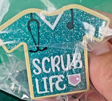 Teal Glitter Scrub Life Badge Reel Retractable Stethoscope Nurse Medical ID Hold